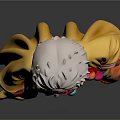 Elderly Lady With White Hair In Yellow Shawl Colorful Scarf Red Pants Orange Shoes