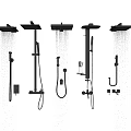 Black Shower Systems with Various Styles Featuring Rainfall Handheld and Control Handles 3d model