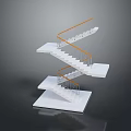 Modern Staircase Design With White Steps Orange Handrails And Floating Platforms 3d model
