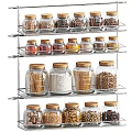 Kitchen Glass Spice Jars With Sealed Lids On Stainless Steel Storage Rack