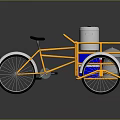 Yellow Street Vendor Tricycle With Blue Red Stripes And Silver Container