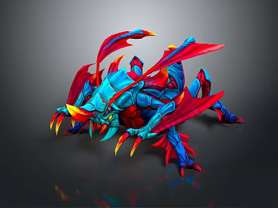 Game Movie Character Colorful Fantasy Creature With Blue Red Body Wings And Sharp Yellow Claws 3d model