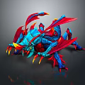 Game Movie Character Colorful Fantasy Creature With Blue Red Body Wings And Sharp Yellow Claws