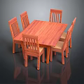 Wooden Dining Table Set with Six Slatted Back Chairs and Rectangular Wooden Tabletop 3d model
