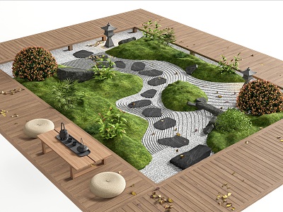 Japanese-style courtyard sketch micro-terrain courtyard landscape Tingbu green island dry landscape stone plant combination model