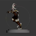 3D Rendered Anthropomorphic Rabbit Warrior Character In Battle Outfit On White Base Stand