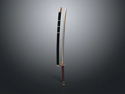Traditional Japanese Katana Weapon With Black Scabbard Long Metal Blade And Decorative Handle 3d model