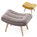 Gray Yellow Upholstered Ottoman With Modern Wooden Legs And Soft Padding