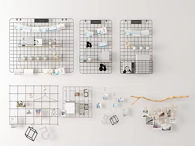 Photo Wall Grid Design With Photos Notes And Small Decor Items In Various Layouts 3d model