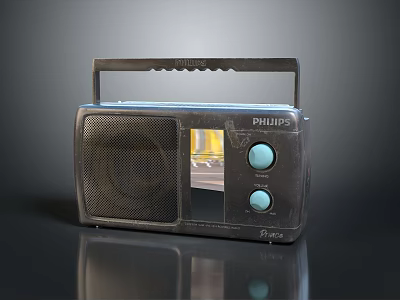 PHILIPS Vintage Portable Radio Classic Design With Handle And Knobs 3d model