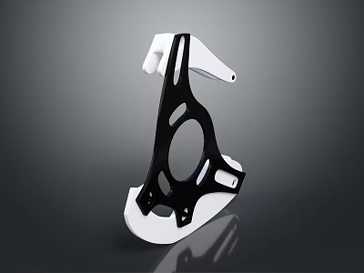 Black White Mechanical Bracket With Geometric Holes Smooth Surface 3D Rendered On Dark Background 3d model