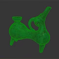 Ancient Bronze Sculpture With Turquoise Patina Three Legged Curved Handle And Slender Spout