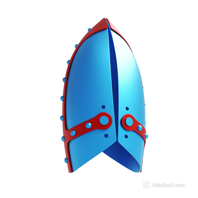 Blue Decorative Shield With Red Accents And Metal Rivets 3D Render 3d model 