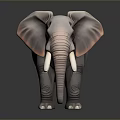Realistic 3D Model Elephant with Long Tusks Big Ears and Gray Skin on Dark Background