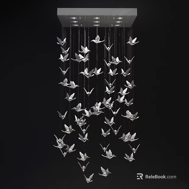 Modern Silver Bird Shaped Chandelier With Artistic Hanging Design And Decorative Elements 3d model