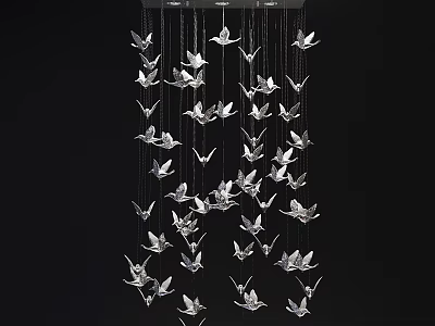 Modern Silver Bird Shaped Chandelier With Artistic Hanging Design And Decorative Elements 3d model