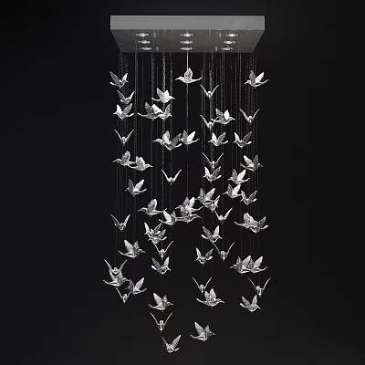 Modern Silver Bird Shaped Chandelier With Artistic Hanging Design And Decorative Elements 3d model