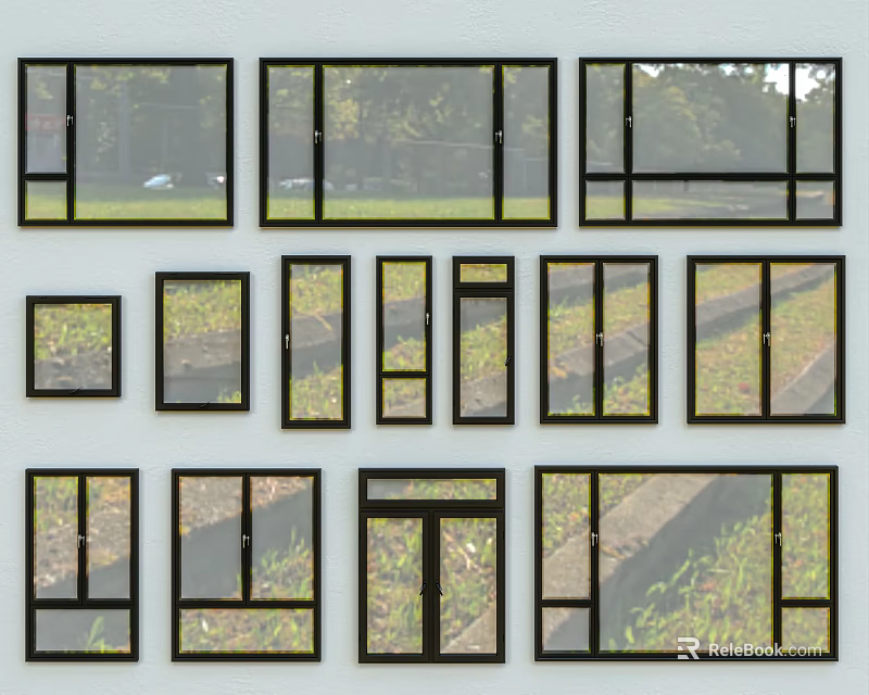 Various Modern Casement Windows Design Options With Different Sizes And Frames 3d model