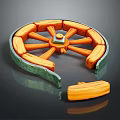 Vintage Wooden Tire With Orange Spokes Green Rim And Detached Part