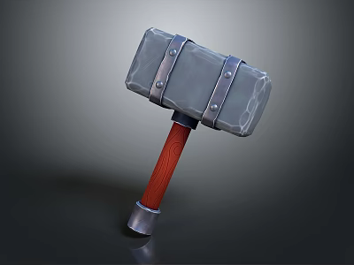 Sturdy Hardware Tool Claw Hammer With Gray Head Metal Straps Rivets Red Wooden Handle 3d model