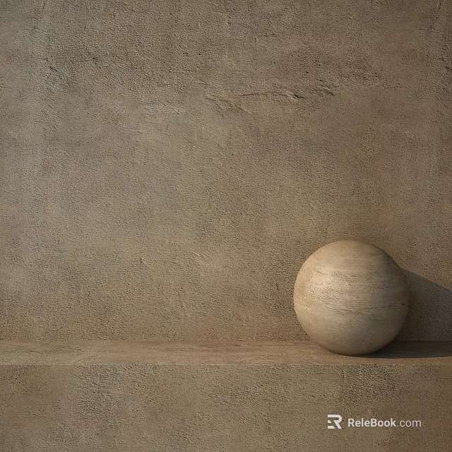 Rough Beige Wall With Light Colored Sphere On Low Platform Structure 3d model 