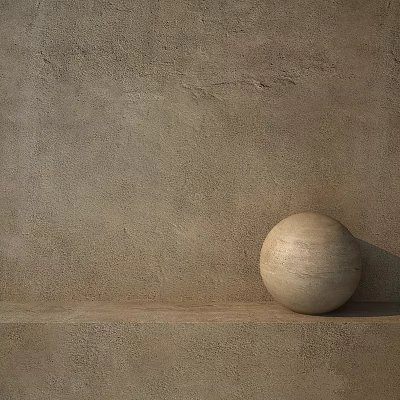 Rough Beige Wall With Light Colored Sphere On Low Platform Structure 3d model