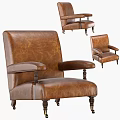 Classic Brown Leather Single Sofa With Armrest And Decorative Wooden Legs