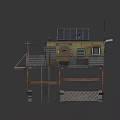 Elevated Metal Building With Solar Panels Ladder Access Small Windows Antenna And Fenced Platform