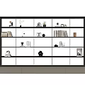 Modern Glass Compartment Bookcase With Books Decorative Items And Small Plants