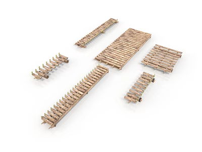 Wooden Fence Components With Various Sizes And Shapes For Scenic Models 3d model