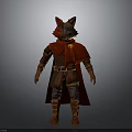 Man Wearing Brown Outfit And Red Cape With Yellow Cross Symbol Fox Head Brown Boots