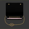 Stylish Black Handbag With Curved Flap Gold Chain And Rivets Design