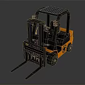 Orange And Black Industrial Forklift With Cab And Sturdy Forks Design