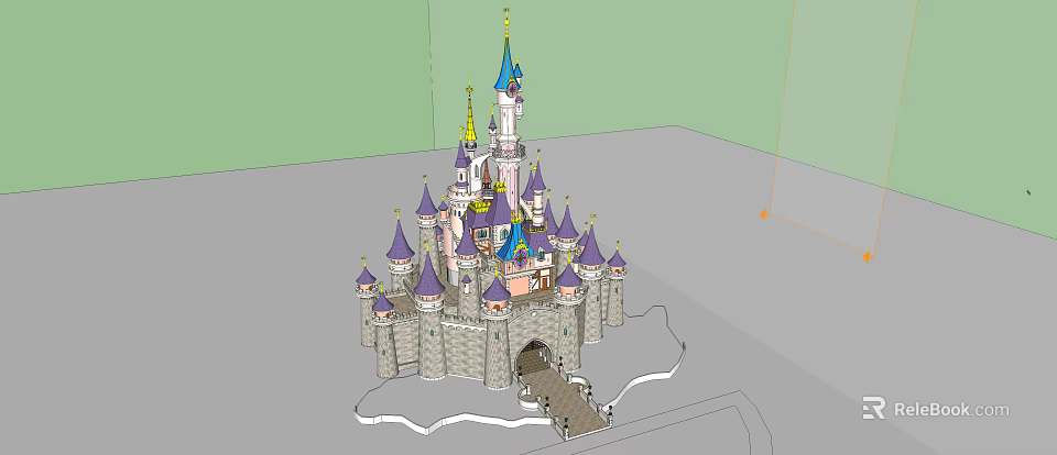Ancient Architecture Castle With Purple Spires Blue Tower Tops Gray Walls And Entrance Steps 3d model 