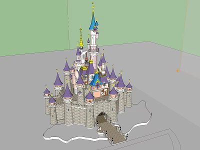Ancient Architecture Castle With Purple Spires Blue Tower Tops Gray Walls And Entrance Steps 3d model