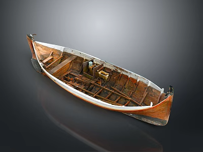 Old Wooden Water Transport Boat With Rustic Interior And Weathered Structure 3d model