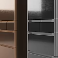 Modern Standing Refrigerator Freezer in Brown and Black with Drawer Compartments and Contemporary Design