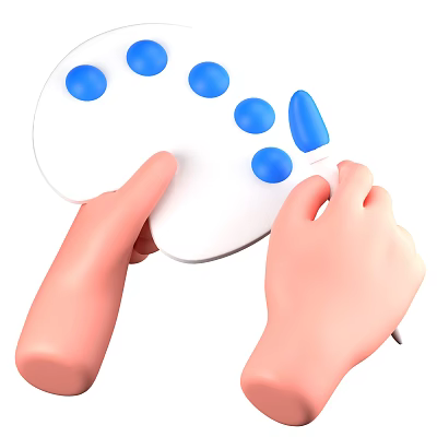 Hands Holding White Paint Palette With Blue Paint Dots And Brush For Art Supplies 3d model