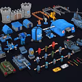 Toy Soldiers And Building Block Figures With Castle Helicopter And Vehicles Play Set 3d model