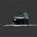 Green High Top Sports Shoes Resting On Black Box With Round Mat