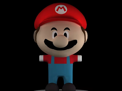 Cute Mario Character Figure With Red Hat Blue Overalls Smiling Face White M Logo 3d model