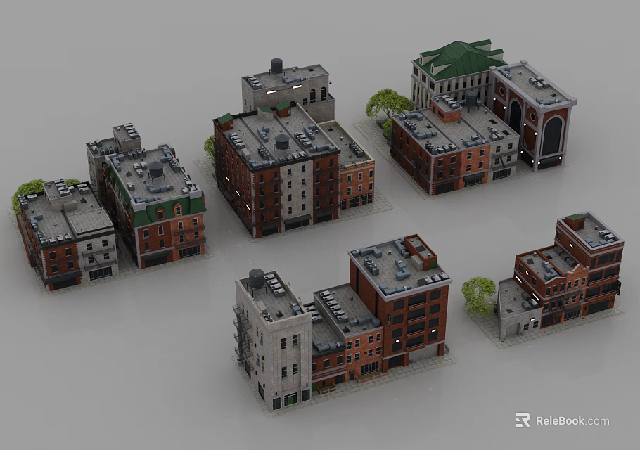 Diverse Residential Buildings With Various Architectural Styles And Different Color Exteriors 3d model 
