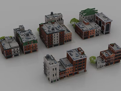Diverse Residential Buildings With Various Architectural Styles And Different Color Exteriors 3d model