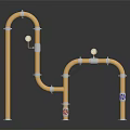Brass Pipe Structure with Elbow Joints and Colorful Valves Industrial Decorative Design
