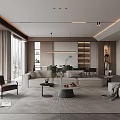 Modern Living and Dining Room Interior With Sofa Dining Table And Floor to Ceiling Windows