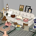 Colorful Pumpkin and Flower Shaped Pillows on White Sofa in Cozy Living Room