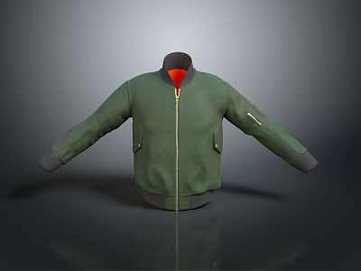 Green Bomber Jacket With Red Lining Zipper Closure And Modern Design 3d model