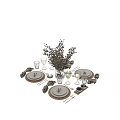 Rustic Tableware Set With Wooden Plates Glasses Linen Napkins And Dried Flowers On Dining Table