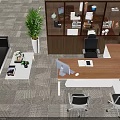 Modern Office Desk Setup With Ergonomic Chairs Computer Monitor And Wooden Storage Cabinet