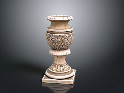 Ornate Multi Tiered Stone Vase With Intricate Carvings And Square Base 3d model